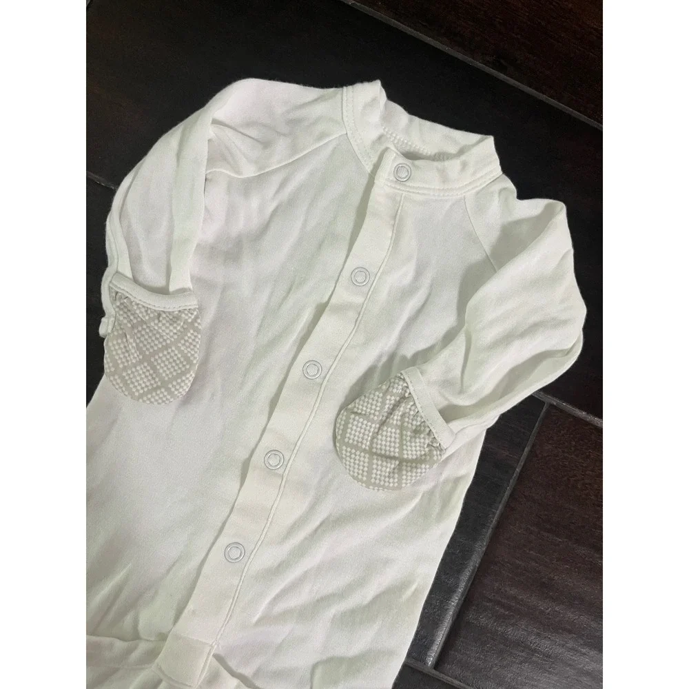 Goumi Kids White Organic Cotton Bamboo Sleep Gown Mitten Cuffs 0-3M Sleeper